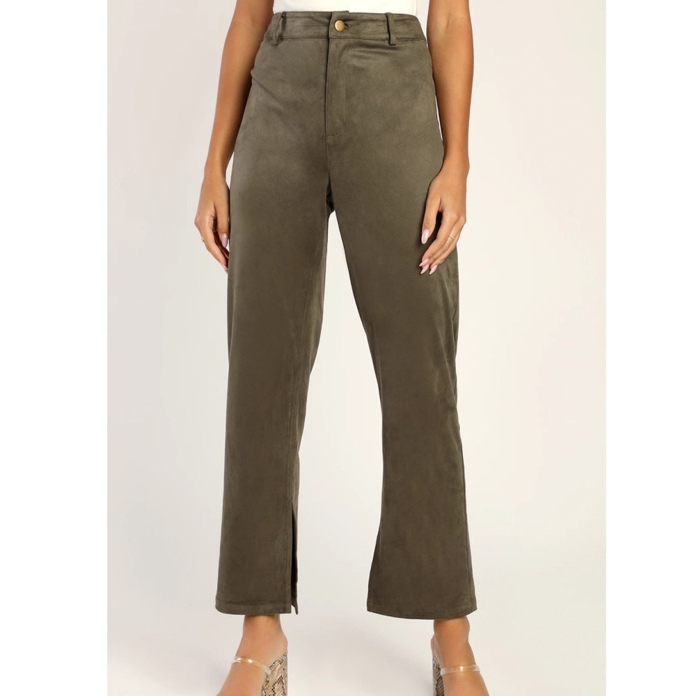 Lulus Style for Miles Olive Suede High-Waisted Straight Leg Pants